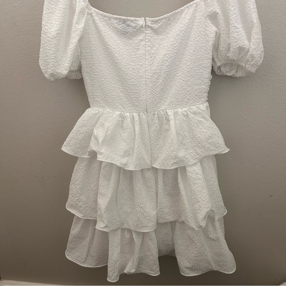 PrettyLittleThing Mini Dress Size 4‎ White Tiered Ruffle Puff Sleeve Corset - Picture 13 of 15